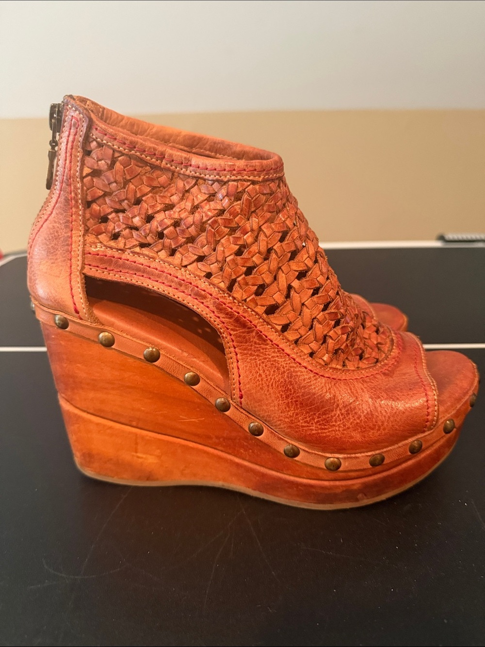 Bed Stu Odette Woven Leather Wedge Sandals